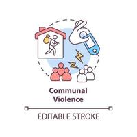 icône de concept de violence communautaire. les hostilités armées résultent de l'illustration de la ligne mince de l'idée abstraite. crime de haine contre les réfugiés. dessin de contour isolé. trait modifiable. vecteur