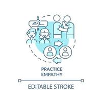 pratiquez l'icône de concept turquoise d'empathie. partager des sentiments, des émotions. étape vers l'illustration de la ligne mince de l'idée abstraite du charisme. dessin de contour isolé. trait modifiable. vecteur