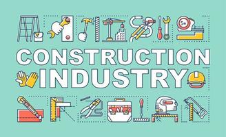 bannière de concepts de mot de l'industrie de la construction. réparation et rénovation de logements. chantier de construction. présentation, site web. idée de typographie de lettrage isolé avec des icônes linéaires. illustration de contour de vecteur