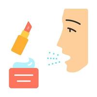 icône de couleur d'ombre portée du design plat des allergies cosmétiques. réaction allergique aux produits de beauté. allergènes dans la crème pour la peau et le rouge à lèvres. sensibilité aux ingrédients du maquillage. illustration vectorielle silhouette vecteur