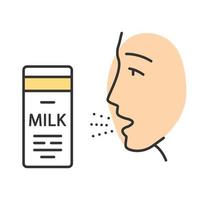 icône de couleur d'allergie au lait. allergie alimentaire. réaction allergique aux protéines du lait. Intolérance au lactose. problème médical. allergènes dans les produits laitiers. hypersensibilité du système immunitaire. illustration vectorielle isolée vecteur