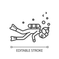 icône linéaire de plongée sous-marine. illustration de la ligne mince. sport nautique, sport sous-marin extrême. activité récréative. plongée en apnée. symbole de contour. dessin de contour isolé de vecteur. trait modifiable vecteur