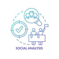 icône de concept de gradient bleu d'analyse sociale. recherche d'un problème communautaire. la planification sociale organise l'illustration de la ligne mince d'idée abstraite. dessin de contour isolé. vecteur