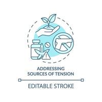 aborder les sources de tension icône de concept turquoise. illustration de la ligne mince de l'idée abstraite de la prévention des conflits armés. dessin de contour isolé. trait modifiable. vecteur