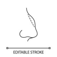 icône linéaire de rhinoplastie. remodelage du nez. illustration de la ligne mince. chirurgie esthétique du nez. rajeunissement du visage. élimination de la bosse. symbole de contour. dessin de contour isolé de vecteur. trait modifiable vecteur