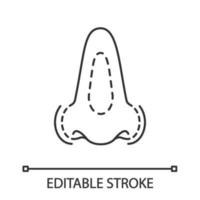 icône linéaire de rhinoplastie. remodelage du nez. illustration de la ligne mince. chirurgie esthétique du nez. rajeunissement du visage. symbole de contour. dessin de contour isolé de vecteur. trait modifiable vecteur