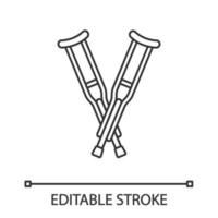 icône linéaire de béquilles axillaires. béquilles sous les bras. illustration de la ligne mince. aide à la mobilité. symbole de contour. dessin de contour isolé de vecteur. trait modifiable vecteur