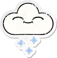 autocollant en détresse d'un joli nuage de neige de dessin animé vecteur