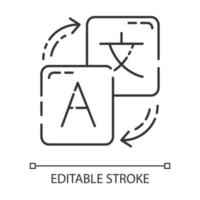 icône linéaire du service de traduction de langue. traducteur instantané. outil d'interprétation automatisé. dictionnaire en ligne. illustration de la ligne mince. symbole de contour. dessin de contour isolé de vecteur. trait modifiable vecteur