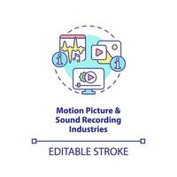 icône de concept des industries du cinéma et de l'enregistrement sonore. partie du secteur de l'information idée abstraite illustration de la ligne mince. dessin de contour isolé. trait modifiable. vecteur