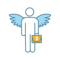 icône de couleur d'investisseur providentiel. business angel. investisseur informel. investissement. fondateur. homme d'affaires avec mallette et ailes. illustration vectorielle isolée vecteur