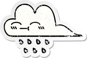 autocollant en détresse d'un joli nuage de pluie de dessin animé vecteur