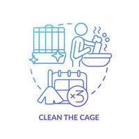 icône de concept de dégradé bleu de cage propre. prendre soin des petits mammifères animaux de compagnie idée abstraite illustration de la ligne mince. désinfection efficace des cages. dessin de contour isolé. vecteur