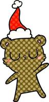 illustration de style bande dessinée paisible d'un ours portant un bonnet de noel vecteur