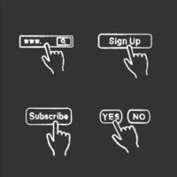 ensemble d'icônes de craie de boutons d'application. Cliquez sur. barre de recherche, inscrivez-vous, abonnez-vous, oui ou non. illustrations de tableau de vecteur isolé