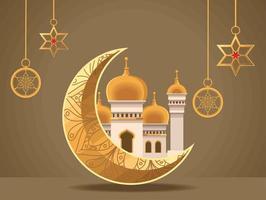 mosquée ramadan kareem dans la lune vecteur