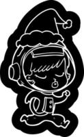icône de dessin animé d'une jolie fille astronaute en cours d'exécution portant un bonnet de noel vecteur