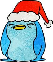 dessin animé texturé de noël de pingouin kawaii vecteur