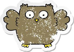 autocollant en détresse d'un hibou mignon de bande dessinée vecteur