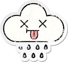 autocollant en détresse d'un joli nuage de pluie de dessin animé vecteur