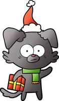 caricature de gradient de chien nerveux d'un cadeau portant un bonnet de noel vecteur