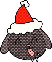 illustration de style bande dessinée d'un visage de chien portant un bonnet de noel vecteur