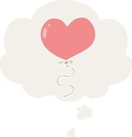 dessin animé amour coeur ballon et bulle de pensée dans un style rétro vecteur