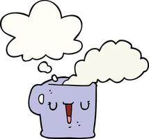 dessin animé tasse de café chaud et bulle de pensée vecteur