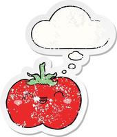 tomate de dessin animé et bulle de pensée comme un autocollant usé en détresse vecteur