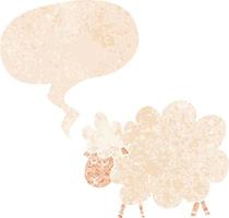 dessin animé mouton et bulle de dialogue dans un style texturé rétro vecteur