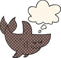 requin de dessin animé et bulle de pensée dans le style de la bande dessinée vecteur