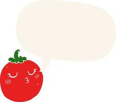 tomate de dessin animé et bulle de dialogue dans un style rétro vecteur