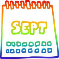 calendrier de dessin animé de dessin de ligne de gradient arc-en-ciel montrant le mois de septembre vecteur