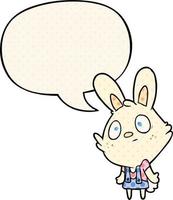 lapin de dessin animé mignon haussant les épaules et bulle de dialogue dans le style de la bande dessinée vecteur