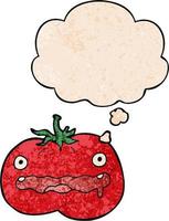 tomate de dessin animé et bulle de pensée dans le style de motif de texture grunge vecteur