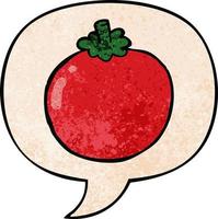 tomate de dessin animé et bulle de dialogue dans un style de texture rétro vecteur