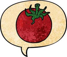 dessin animé tomate fraîche et bulle de dialogue dans un style de texture rétro vecteur