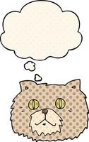 visage de chat de dessin animé et bulle de pensée dans le style de la bande dessinée vecteur