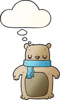 ours de dessin animé avec écharpe et bulle de pensée dans un style dégradé lisse vecteur