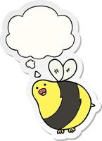 abeille de dessin animé et bulle de pensée comme autocollant imprimé vecteur