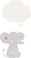 éléphant de dessin animé mignon et bulle de pensée dans un style rétro vecteur