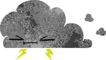 dessin animé rétro d'un nuage éclair grincheux vecteur