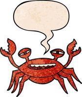 dessin animé crabe et bulle de dialogue dans un style de texture rétro vecteur