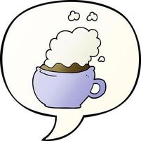 dessin animé tasse de café chaud et bulle de dialogue dans un style dégradé lisse vecteur