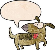 chien heureux de dessin animé et bulle de dialogue dans un style de texture rétro vecteur
