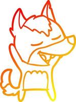 ligne de gradient chaud dessinant un loup de dessin animé en riant vecteur