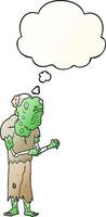 zombie de dessin animé et bulle de pensée dans un style dégradé lisse vecteur
