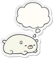dessin animé ours polaire et bulle de pensée sous forme d'autocollant imprimé vecteur