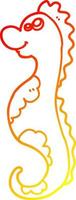 ligne de gradient chaud dessinant un hippocampe de dessin animé vecteur