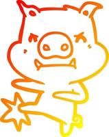 ligne de gradient chaud dessinant un cochon de dessin animé en colère vecteur